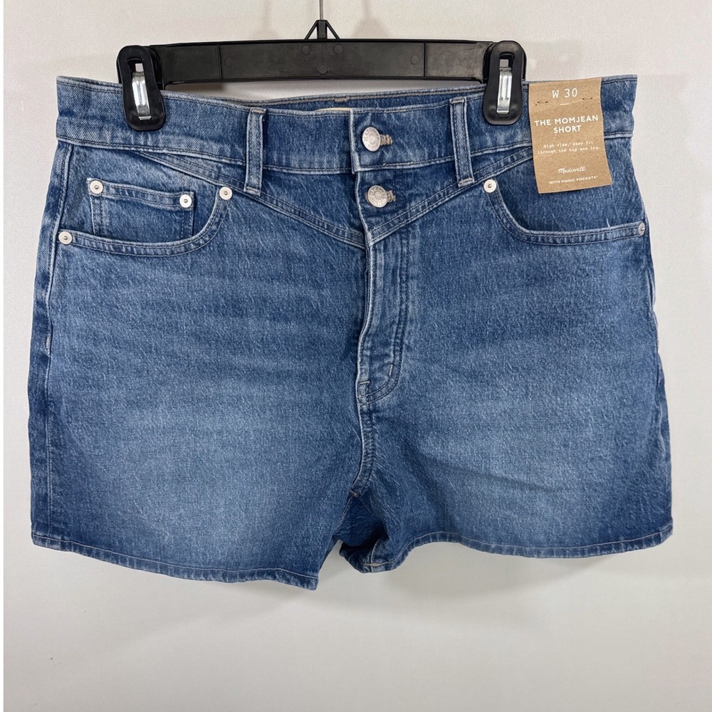 Madewell The Momjean Short High Rise Button Fly Blue‎ Denim Size 30 NEW
